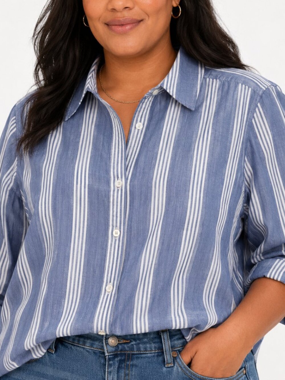 Talbots Blue and White Striped Button-Down Shirt